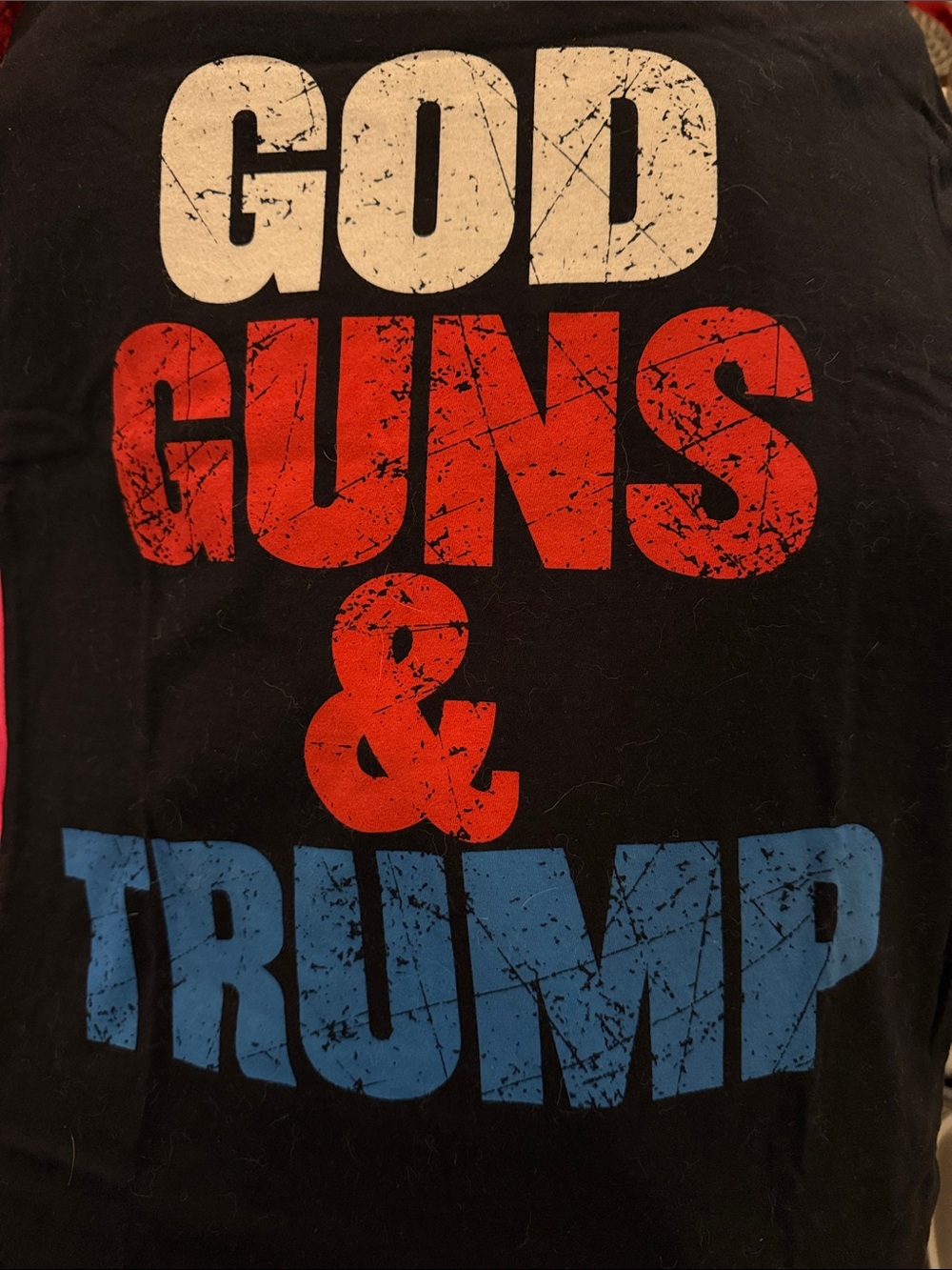 Black Graphic Tee - Patriotic Red & Blue God/Guns/Trump